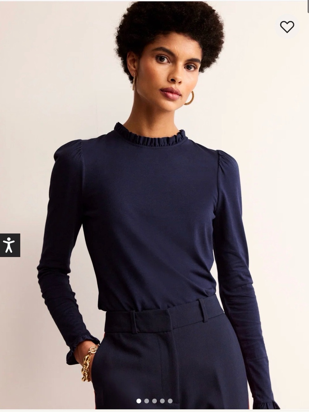 Boden Super Soft Navy Ruffle Neck Long-Sleeve Top - Women